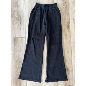 Evereve Cecilia XS Black Cotton Gauze Wide Leg Smocked Pull On Pants Coastal